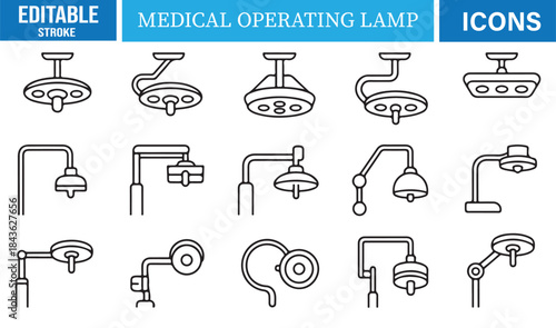 Modern vector surgical lamp symbols for healthcare and medical graphics