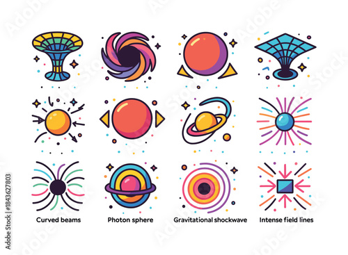 Extreme Gravity Icons. Extreme Gravity. Colorful isometric vecto