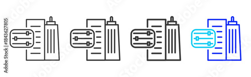 facility control icon set collection in creative outline style for industry featuring multiple thickness variations suitable for workplace standards and operational use