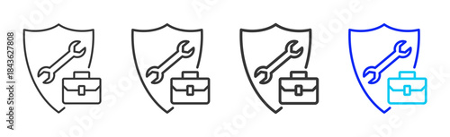 work protection icon set collection in creative outline style for industry featuring multiple thickness variations suitable for workplace standards and operational use