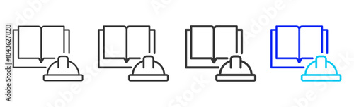 safety handbook icon set collection in creative outline style for industry featuring multiple thickness variations suitable for workplace standards and operational use