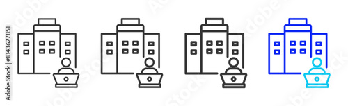 workplace operations icon set collection in creative outline style for industry featuring multiple thickness variations suitable for workplace standards and operational use