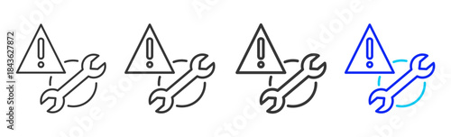 hazard maintenance icon set collection in creative outline style for industry featuring multiple thickness variations suitable for workplace standards and operational use