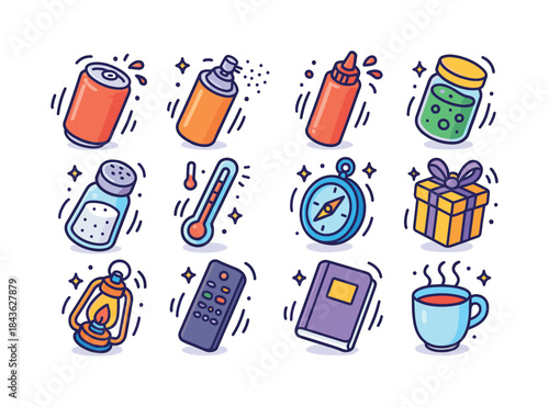 Vibrant Shaking Icons. Shaking objects. Colorful isometric vecto