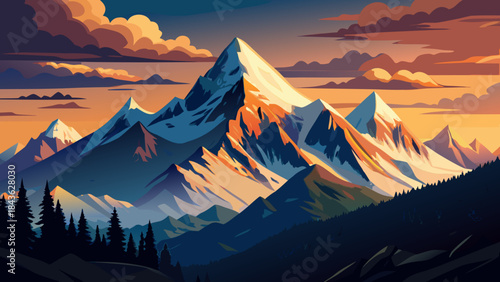 Majestic mountain range at sunset