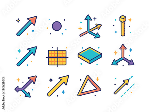 Colorful Vector Icons. Vectors. Colorful isometric vector icons