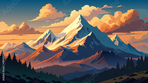 Majestic mountain range at sunset