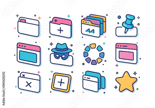 Colorful Browser Icons Grid. Internet Browser Tabs. Colorful iso