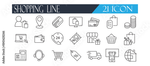 Shopping Line Icons Set – Minimal Ecommerce Retail Outline Vector Pack