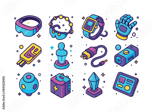 Cyber Gear Icons. Cyber gear. Colorful isometric vector icons se