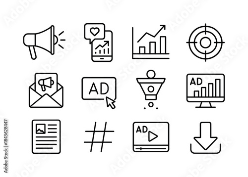 Digital Marketing Icons. Digital Marketing. Line icon set of dig