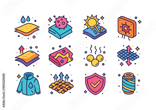 Colorful Nano Textile Icons. Nano Textiles. Colorful isometric v