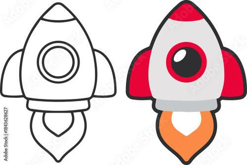 rocket icon in red and gray, cartoon style vector illustration