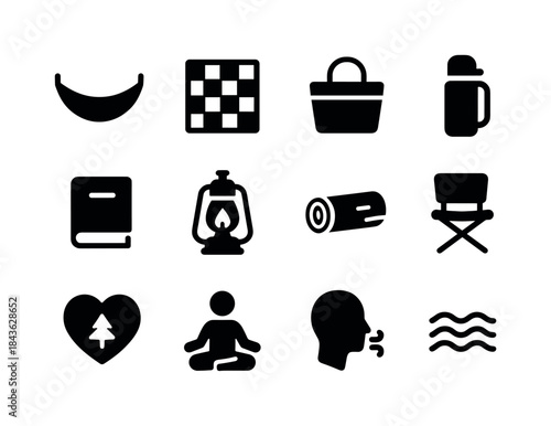 Glade Relaxation Icons. Glade relaxation. Solid icon set of glad
