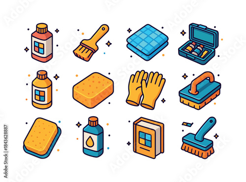 Tile Maintenance Icons. Tile Maintenance. Colorful isometric vec