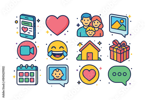 Colorful Family Chat Icons. Family group chat. Colorful isometri