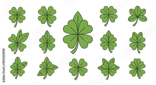 Collection of various green shamrock and clover leaves for good luck.