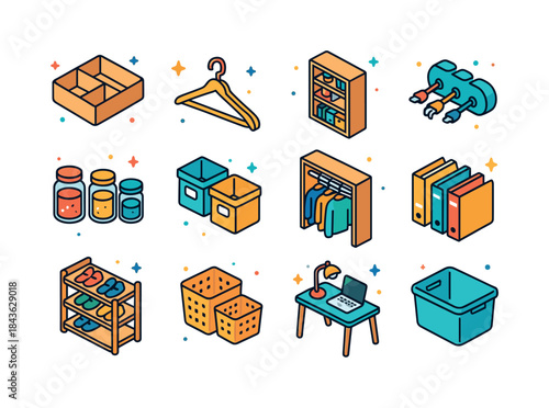 Colorful Home Organization Icons. Home organization. Colorful is