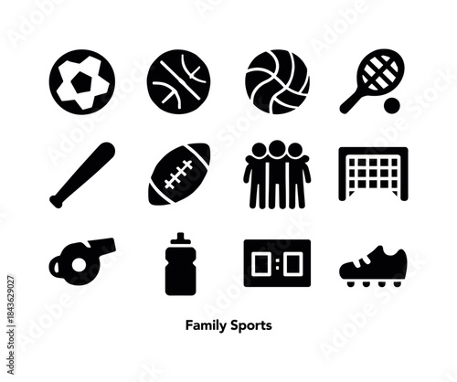 Family Sports Icons. Family Sports. Solid icon set of Family Spo