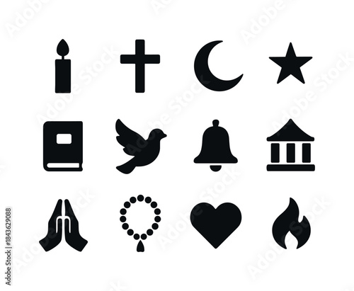 Religious Symbols Icon Set. Religious traditions. Solid icon set