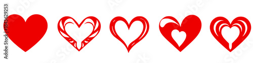 Hearts of Expression: A vibrant collection of five stylized red hearts, each with a unique design, symbolizing the diverse facets of affection and emotion, celebrating the beauty of love.