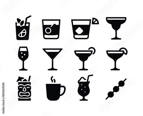Craft Cocktail Icons. Craft cocktails. Solid icon set of Craft c