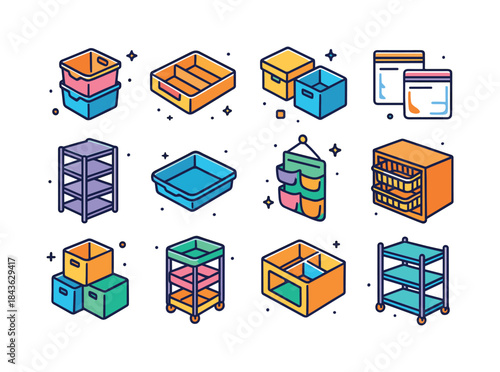Colorful Storage Icons. Storage solutions. Colorful isometric ve