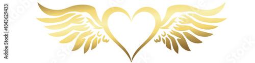 Golden Wings of Love: A radiant gold emblem featuring two stylized wings forming a heart, symbolizing the beauty of love and freedom.