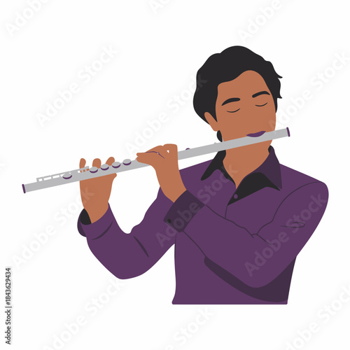 An individual captured in a moment of musical expression, playing the flute with passion, illustrating the beauty of music and its emotional connection.