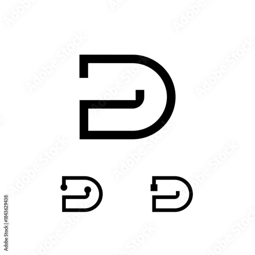Technical letter D, digital alphabet cyber font, including set of three different letter, vector illustration 10EPS