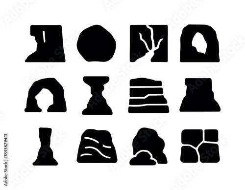Rock Formation Icons. Rock Formations. Solid icon set of Rock Fo