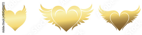 Golden Heart Series: A collection of exquisite, gold-hued heart designs, some adorned with elegant wings, symbolizing love, passion, and freedom.