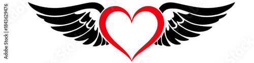Love's Ascension: A heart, symbolizing love, is embraced by wings, signifying freedom and elevation, perfect for conveying emotions of love and liberation.
