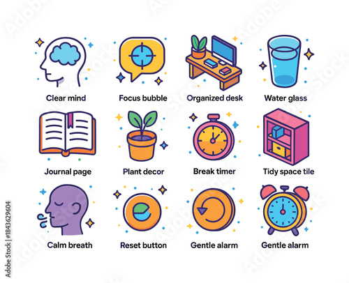 Mental Clarity Icons. Mental clarity. Colorful isometric vector