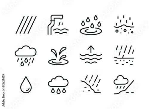 Heavy Rain Icons. Heavy Rain Effects. Line icon set of Heavy Rai