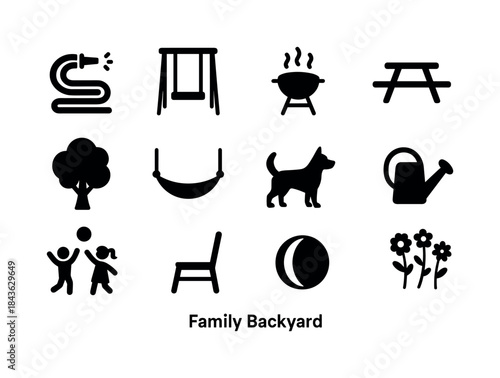 Family Backyard Icons. Family Backyard. Solid icon set of Family