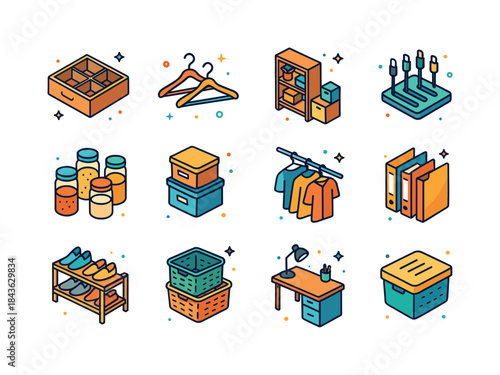 Colorful Home Organization Icons. Home organization. Colorful is