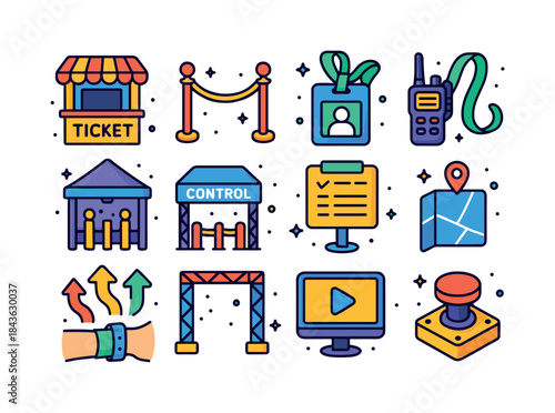 Colorful Event Icons. Event management. Colorful isometric vecto