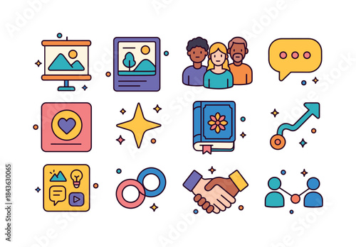 Authentic Storytelling Icons. Authentic storytelling. Colorful i
