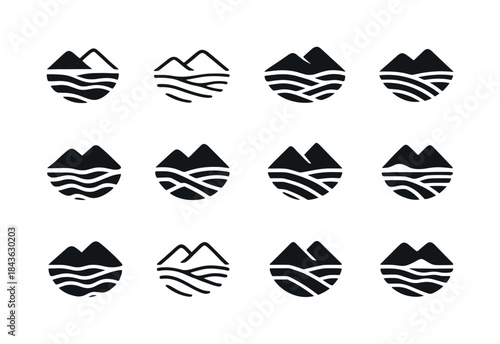 Flooded Valley Logos. flooded valley. Icon set. Set Logo of floo