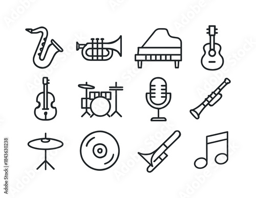 Jazz Instrument Icons. Jazz Instruments. Line icon set of Jazz I