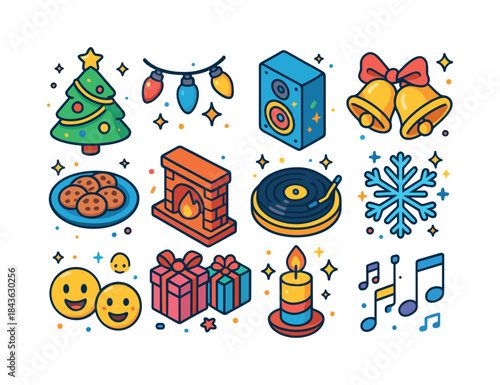 Festive Icon Set. Festive atmosphere. Colorful isometric vector