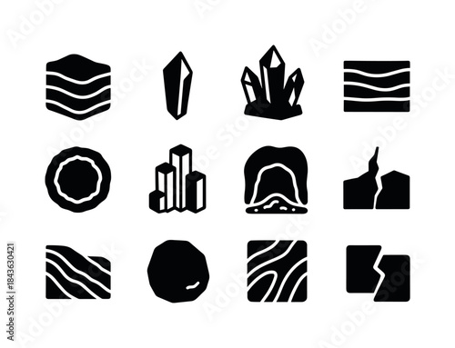 Geology Icon Set. Earth Formations. Solid icon set of Earth Form