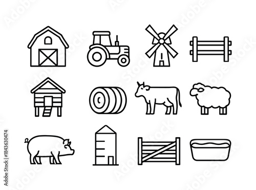 Farm Life Icons. Farm Life. Line icon set of Farm Life: barn, tr
