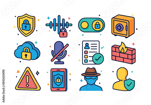 Voice Assistant Security Icons. Privacy & Security for Voice Ass