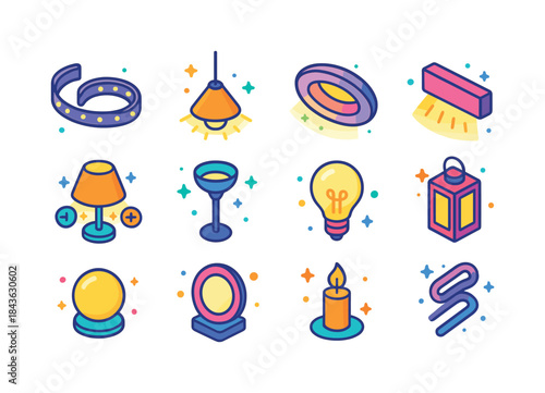 Colorful Ambient Lighting Icons. Ambient Lighting. Colorful isom