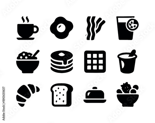 Breakfast Icon Set. Breakfast. Solid icon set of Breakfast: coff