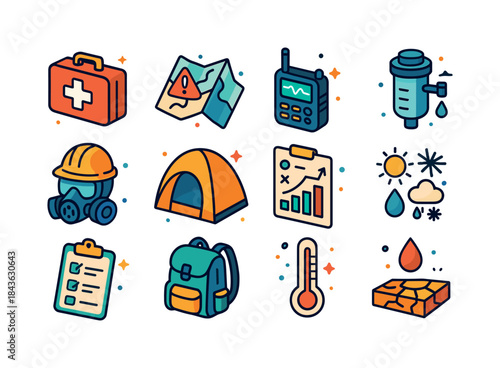 Climate Adaptation Icons. Climate Adaptation Tools. Colorful iso