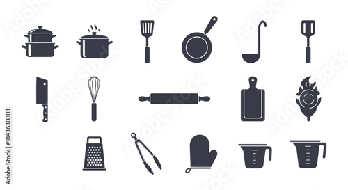 Kitchen Utensils and Cookware Silhouettes Collection.