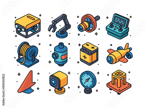 Underwater Robotics Icons. Underwater Robotics. Colorful isometr